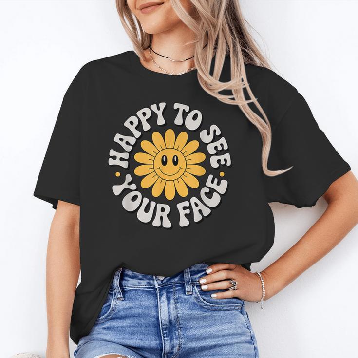 Happy Face Daisy Flower Retro Back To School Cute Graphic Unisex T-Shirt