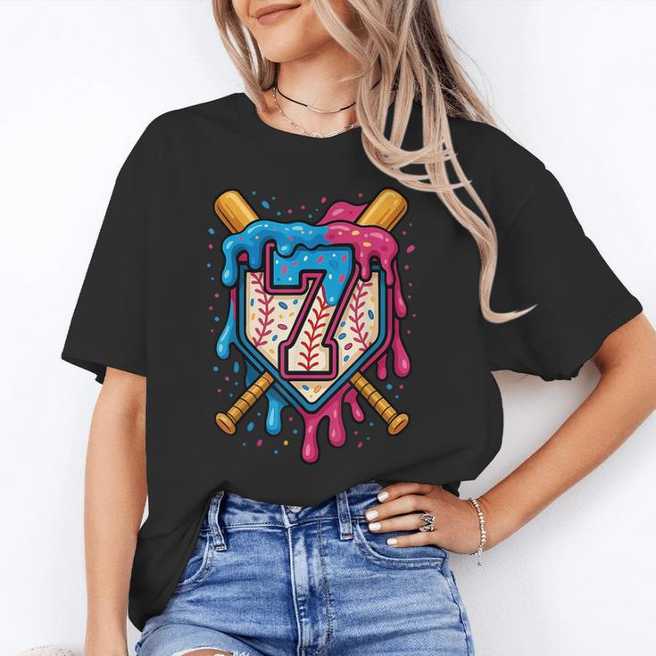 HUGvyn 7th Birthday Baseball Ice Cream Drip Number 7 Kid Boy Unisex T-Shirt