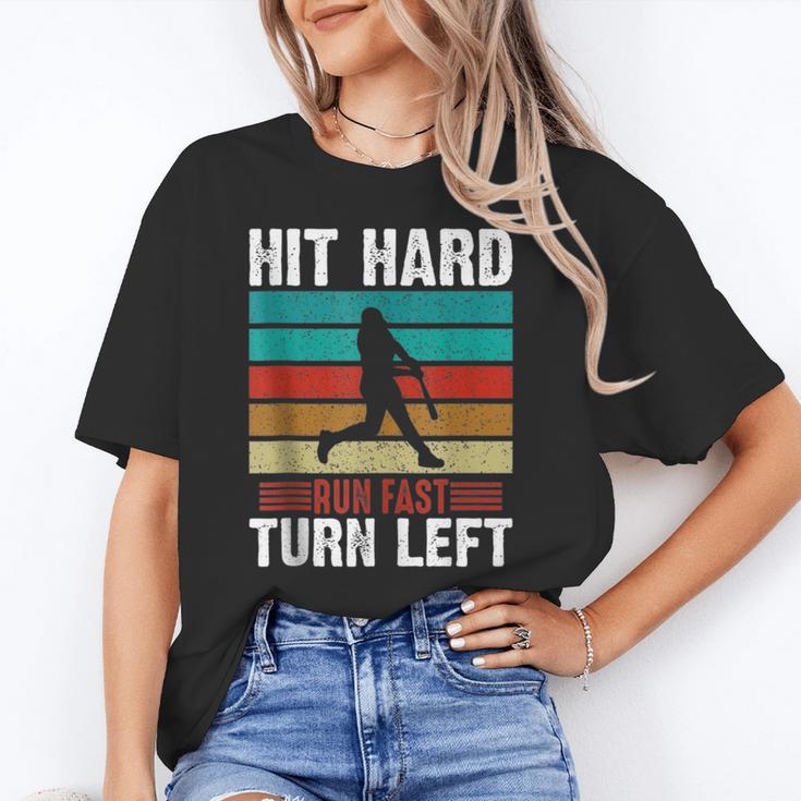 Retro Hit Hard Run Fast Turn Left Baseball Lover Unisex T-Shirt