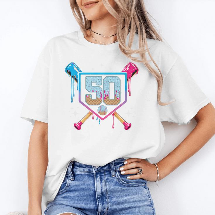 Baseball 50 Year Old Ice Cream Drip 50th Birthday Number 50 Unisex T-Shirt