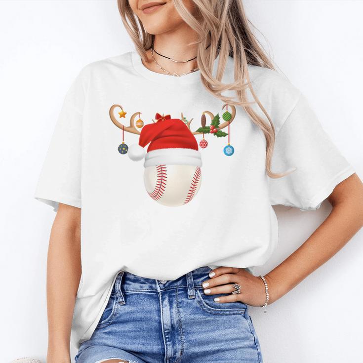 Baseball Christmas Reindeer Santa Hat Sports Player Xmas Unisex T-Shirt