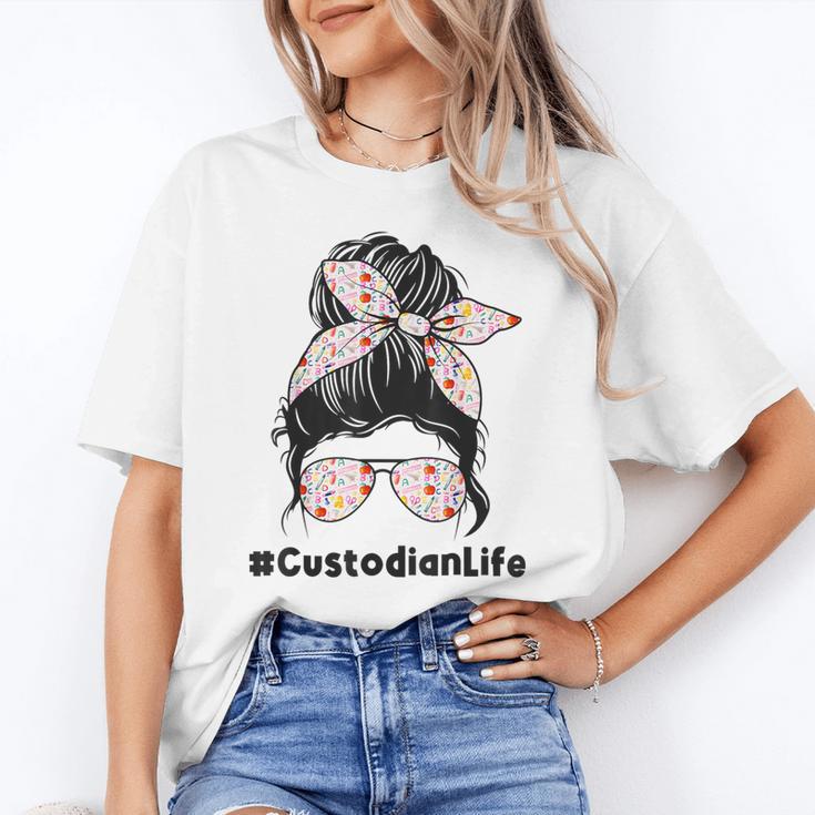 Custodian Life Messy Bun Hair Glasses Leopard Back To School Unisex T-Shirt