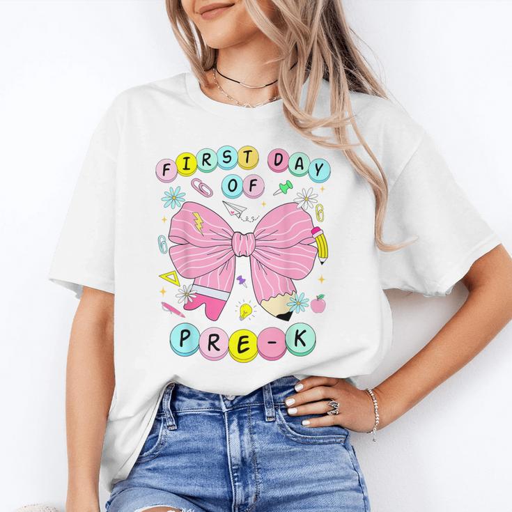 First Day Of Pre-K Girls Coquette Bow Back To School Kids Unisex T-Shirt