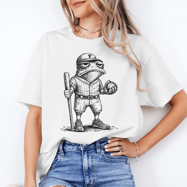 Frog Basketbal Men Women Grumpy Frog Playing Baseball Unisex T-Shirt