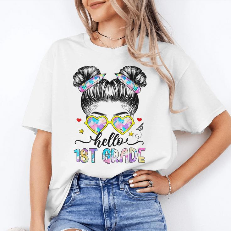 Hello 1st Grade Messy Bun Girl Back To School First Day Unisex T-Shirt Hello 1st Grade Messy Bun Girl Back To School First Day Unisex T-Shirt
