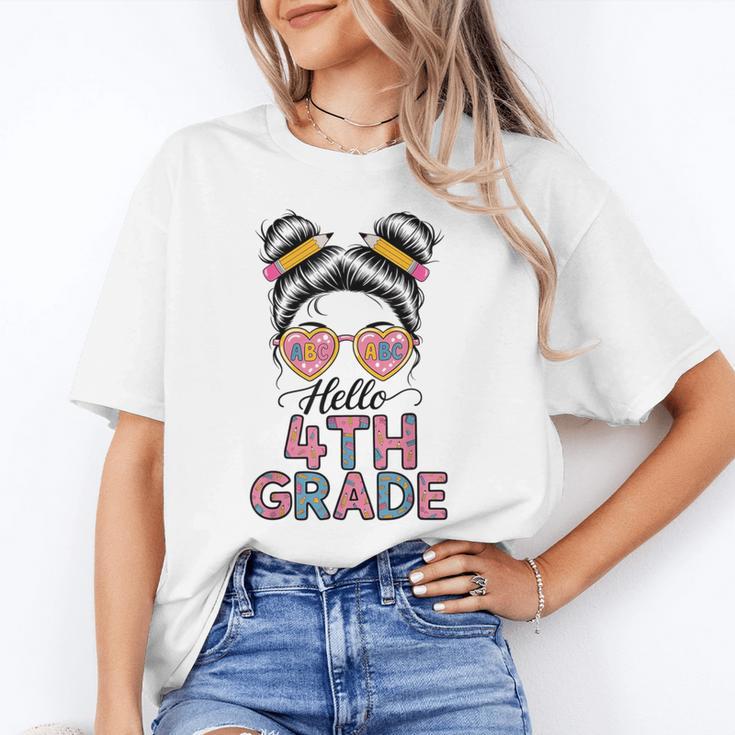Hello 4th Grade Messy Bun Hair Back To School Girls Unisex T-Shirt Hello 4th Grade Messy Bun Hair Back To School Girls Unisex T-Shirt