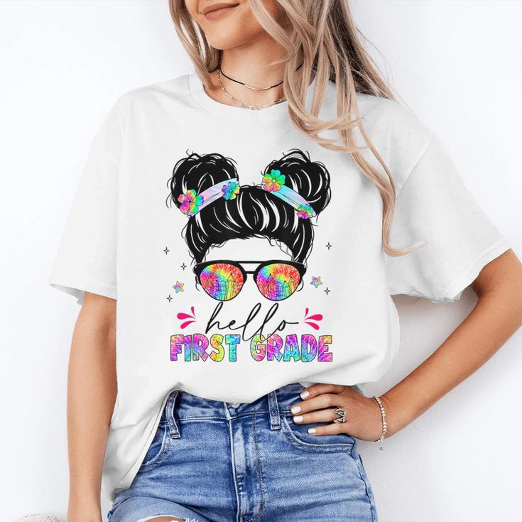 Hello First Grade Shirt Messy Bun Tie Dye Back To School Unisex T-Shirt Hello First Grade Shirt Messy Bun Tie Dye Back To School Unisex T-Shirt