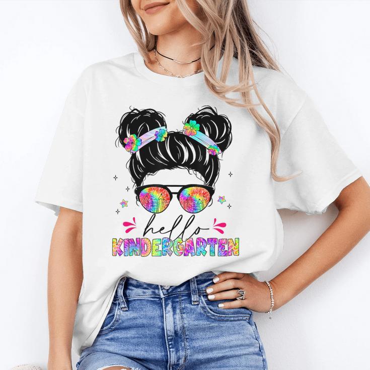 Hello Kindergarten Shirt Messy Bun Tie Dye Back To School Unisex T-Shirt