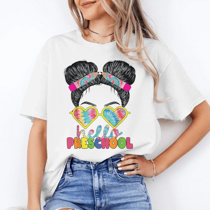 Hello Preschool Messy Bun Tie Dye Back To School Girls Kids Unisex T-Shirt Hello Preschool Messy Bun Tie Dye Back To School Girls Kids Unisex T-Shirt