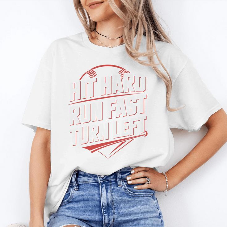 Hit Hard Run Fast Turn Left Baseball Fan Red Graphic Unisex T-Shirt