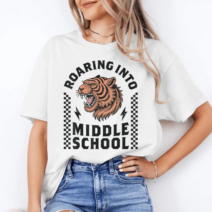 Roaring Into Middle School Tiger Back To School Boy Girl Kid Unisex T-Shirt