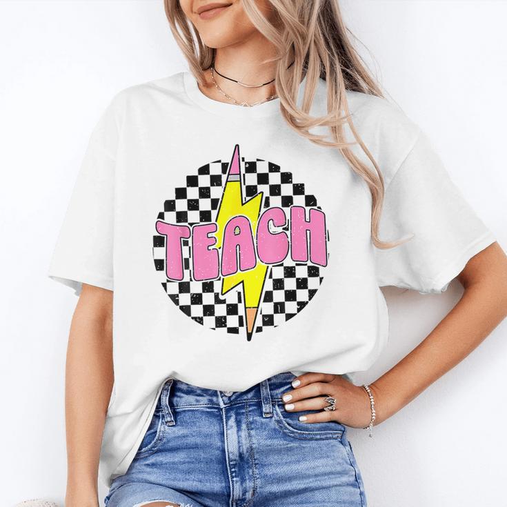 Women Checkered Teach Pencil Lightning Bolt Back To School Unisex T-Shirt