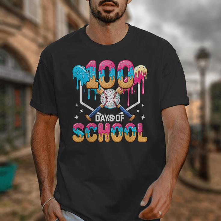 100 Days Of School Baseball Boys Ice Cream Drip 100th Day Unisex T-Shirt
