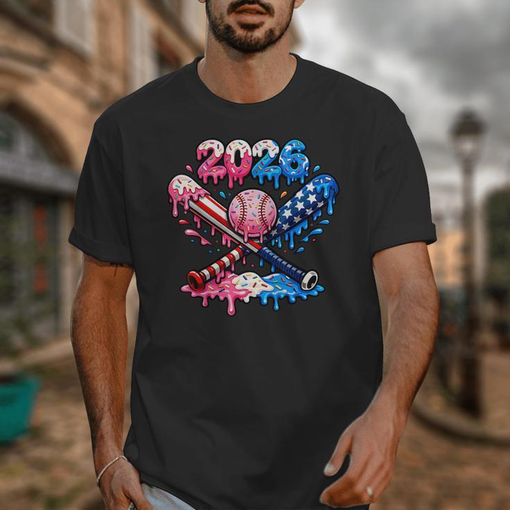 2026 American Flag Baseball Ice Cream Drip Bats Boys Unisex T-Shirt