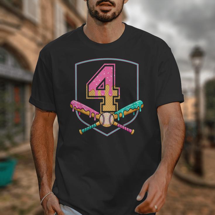 4th Birthday Baseball Bat Ice-Cream Drip 4yrs Old Boys Girls Unisex T-Shirt 4th Birthday Baseball Bat Ice-Cream Drip 4yrs Old Boys Girls Unisex T-Shirt