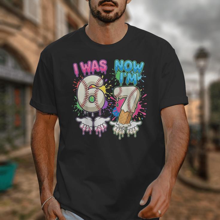 I Was 6 Now I'm 7 Baseball Drip 67 Birthday Boy 7th Birthday Unisex T-Shirt