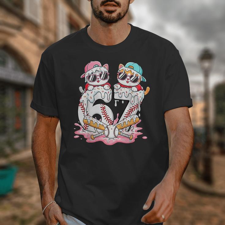67 Meme Kawaii Cats Baseball Ice Cream Drip 6 7 Kids Unisex T-Shirt