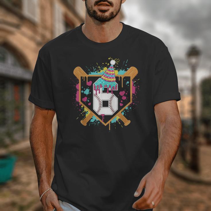 6th Birthday Baseball Drip Number 6 Year Old Birthday Boy Unisex T-Shirt