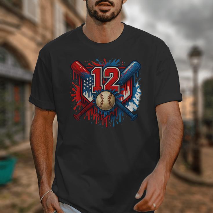 Baseball 12 Year Old Splash Drip 12th Birthday Boy Number 12 Unisex T-Shirt