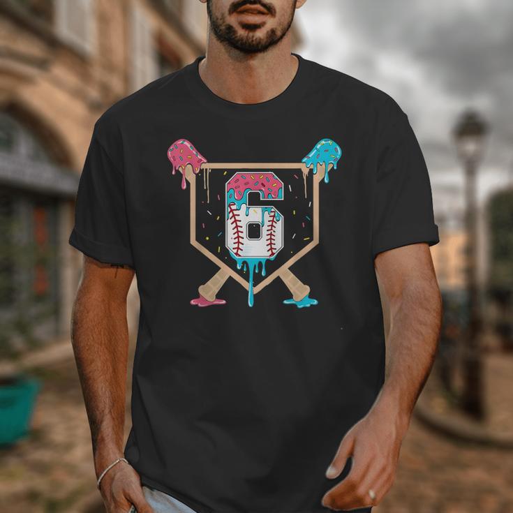 Baseball 6 Year Old Ice Cream Drip 6th Birthday Boys Player Unisex T-Shirt
