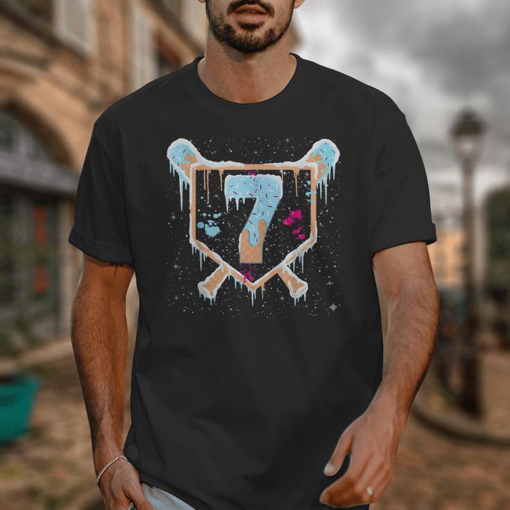 Baseball 7 Year Old Ice Cream Drip 7th Birthday Boy Number 7 Unisex T-Shirt