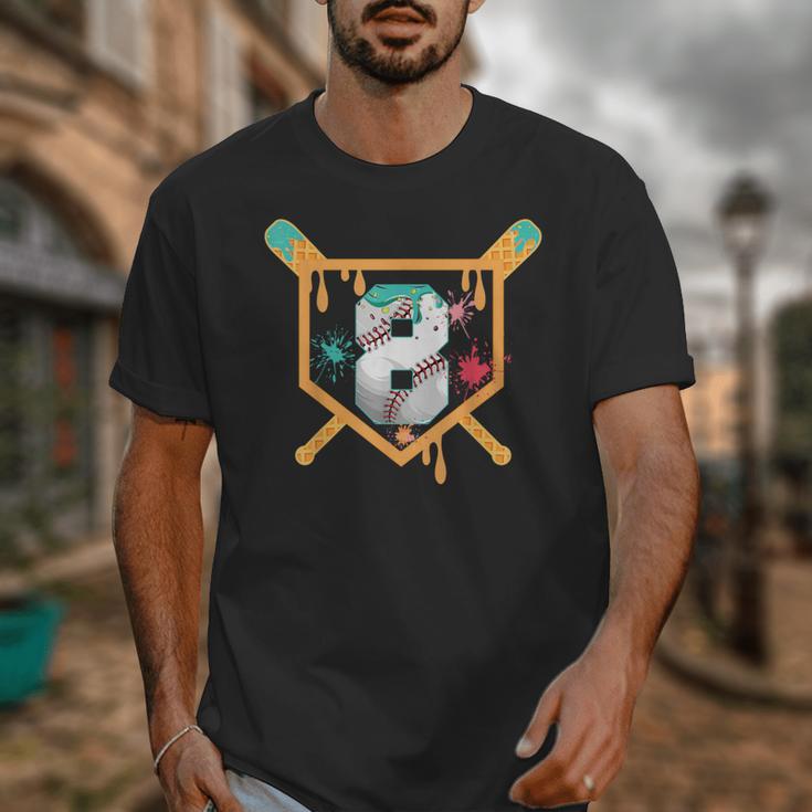 Baseball 8 Year Old Ice Cream Drip 8th Birthday Boy Number 8 Unisex T-Shirt Baseball 8 Year Old Ice Cream Drip 8th Birthday Boy Number 8 Unisex T-Shirt