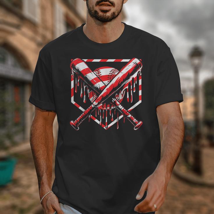 Baseball Candy Cane Christmas Baseball Ice Cream Drip Boys Unisex T-Shirt