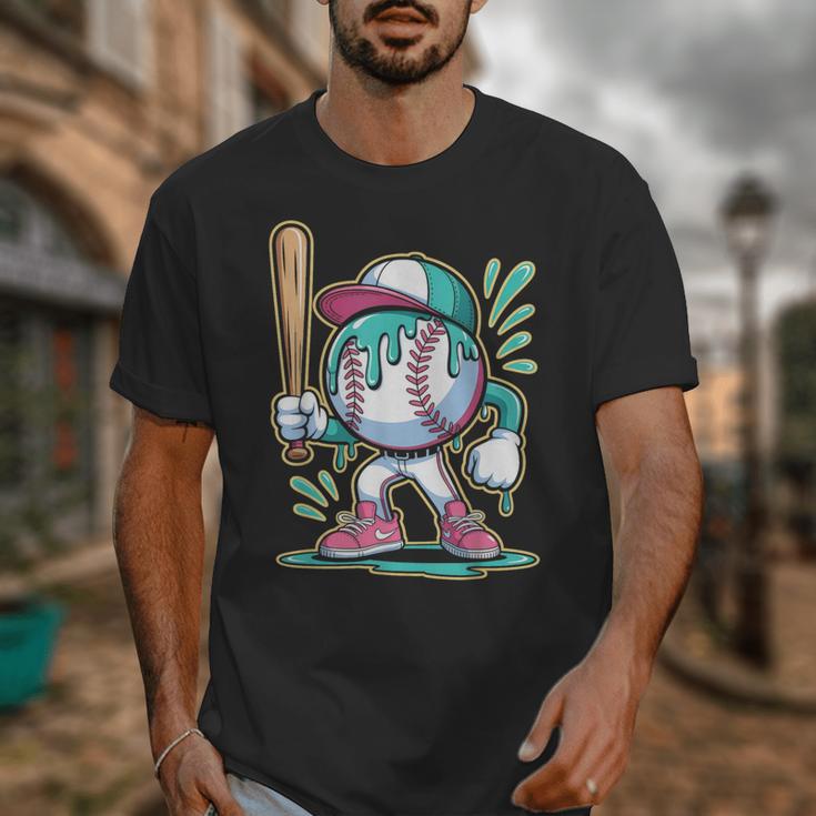 Baseball Character Cartoon Batter Drip Style Women Men Unisex T-Shirt Baseball Character Cartoon Batter Drip Style Women Men Unisex T-Shirt