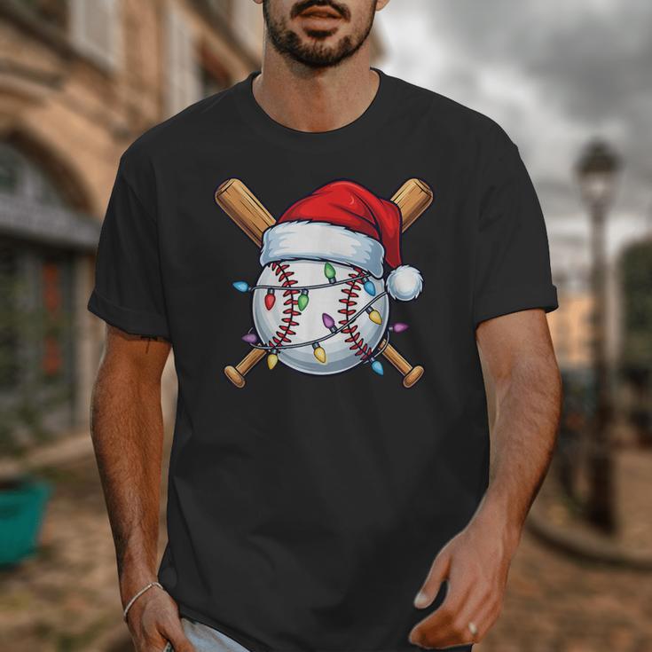 Baseball Christmas Lights Santa Christmas Baseball Player Unisex T-Shirt