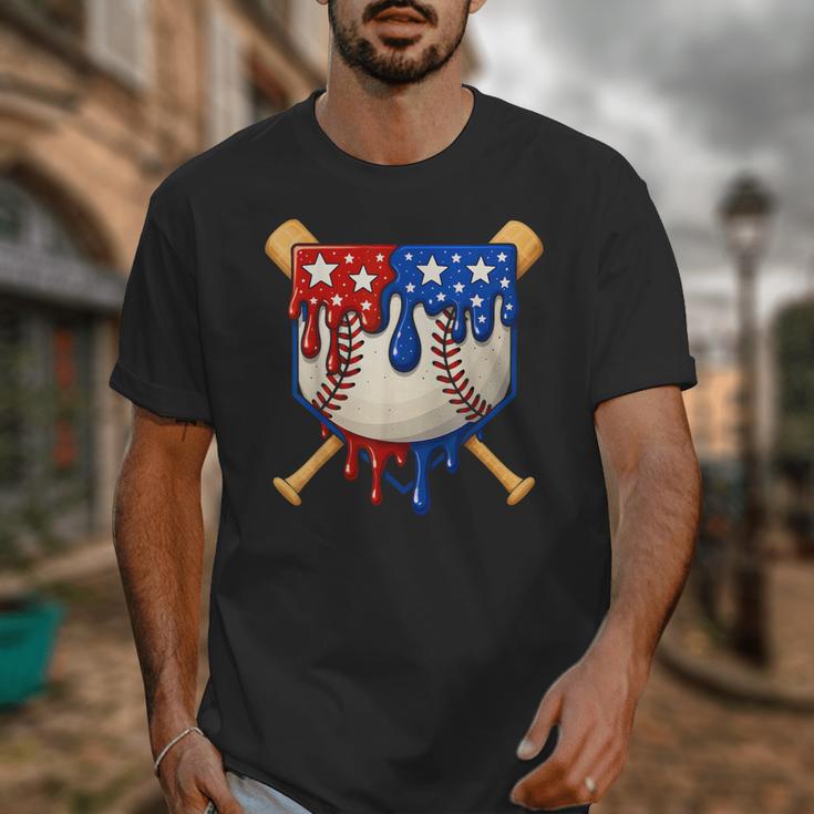 Baseball Drip American Flag Home Plate 4th Of July Patriotic Unisex T-Shirt