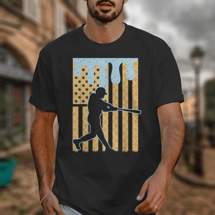 Baseball Drip Boys Dripping Ice Cream Baseball American Flag Unisex T-Shirt