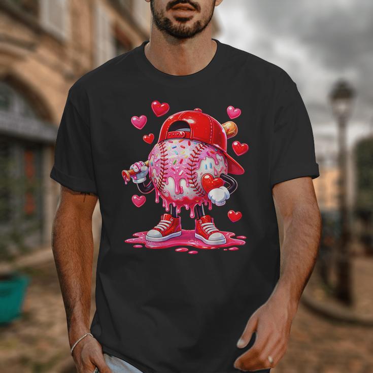 Baseball Drip Valentine Sports Vday Ice Cream Drip Heart Unisex T-Shirt