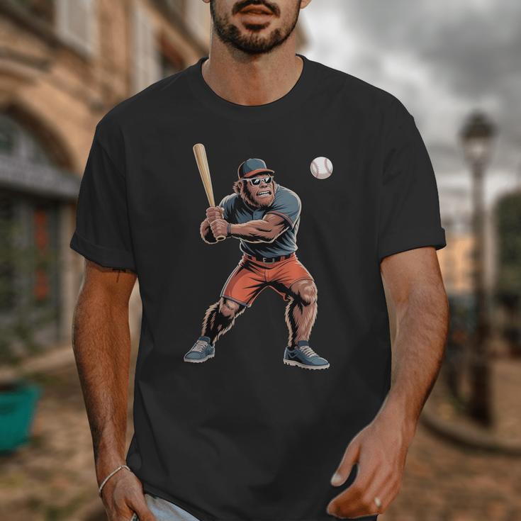 Bigfoot Playing Baseball Boys Kids Men Baseball Player Unisex T-Shirt