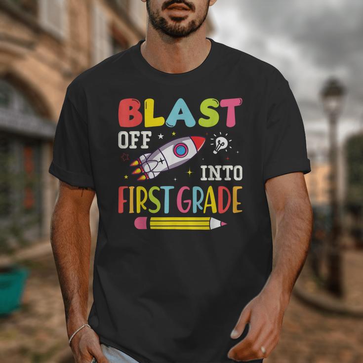 Blast Off Into First Grade Back To School Kids Rocket Space Unisex T-Shirt Blast Off Into First Grade Back To School Kids Rocket Space Unisex T-Shirt
