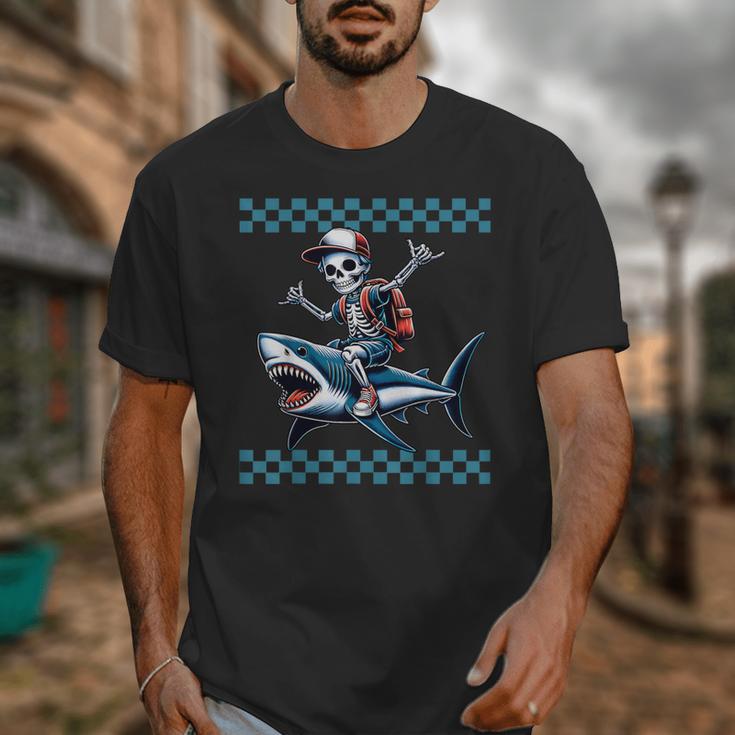 Boys Skeleton Riding a Shark Back To School Unisex T-Shirt Boys Skeleton Riding a Shark Back To School Unisex T-Shirt
