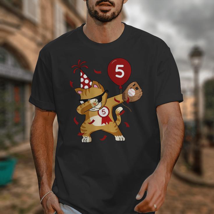 Dabbing Cool Cat Baseball 5th Birthday Unisex T-Shirt