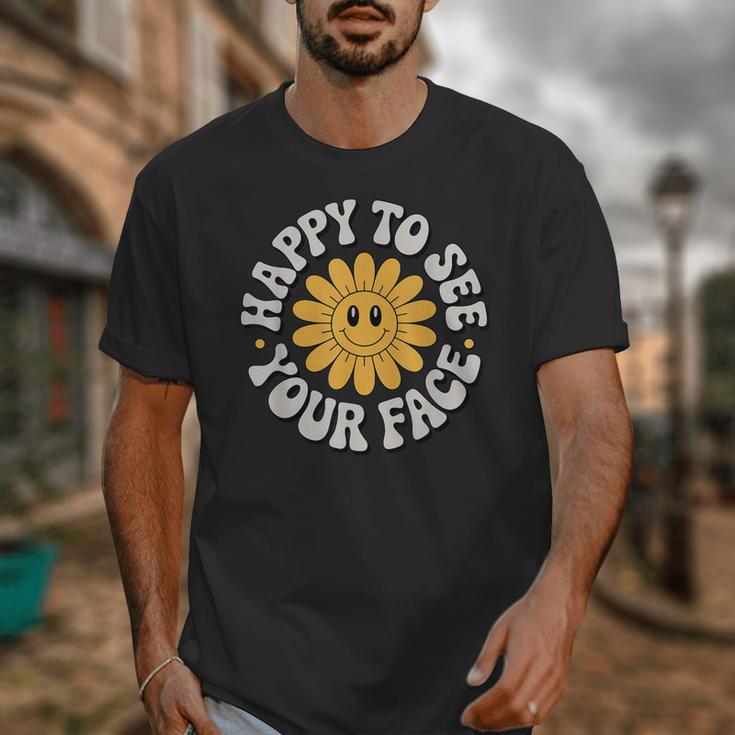 Happy Face Daisy Flower Retro Back To School Cute Graphic Unisex T-Shirt