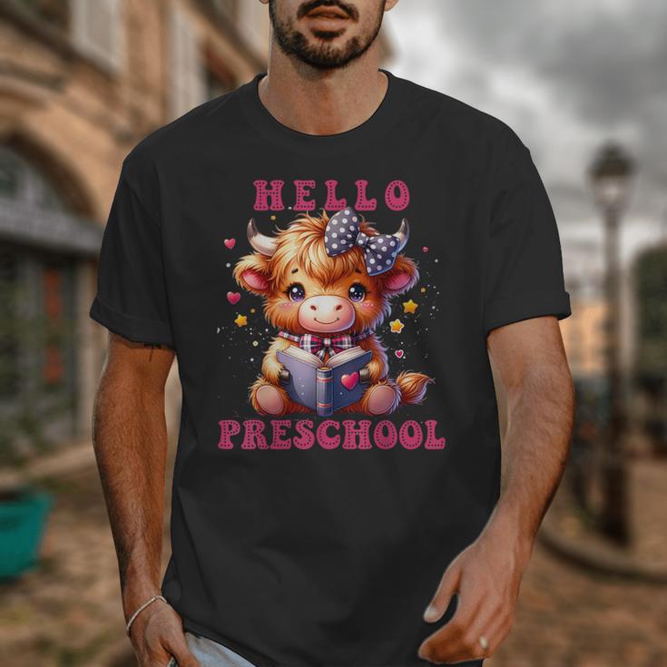 Hello Preschool Cute Highland Cow Lover Back To School Unisex T-Shirt