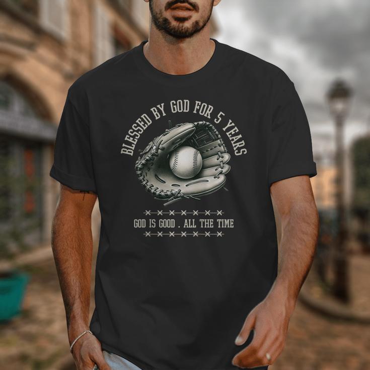 Kids Blessed By God For 5 Years Old Baseball 5th Birthday Unisex T-Shirt