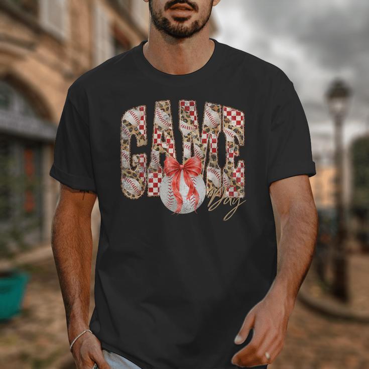 Leopard Checkered Game Day Baseball Coquette Bow Women Girls Unisex T-Shirt Leopard Checkered Game Day Baseball Coquette Bow Women Girls Unisex T-Shirt
