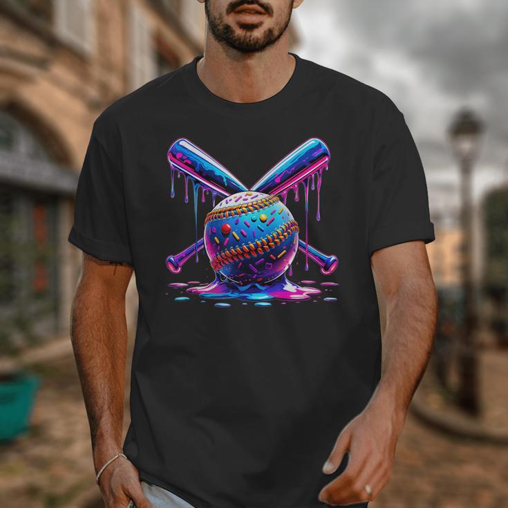Neon Dripping Baseball And Bats Colorful Sports Art Unisex T-Shirt Neon Dripping Baseball And Bats Colorful Sports Art Unisex T-Shirt