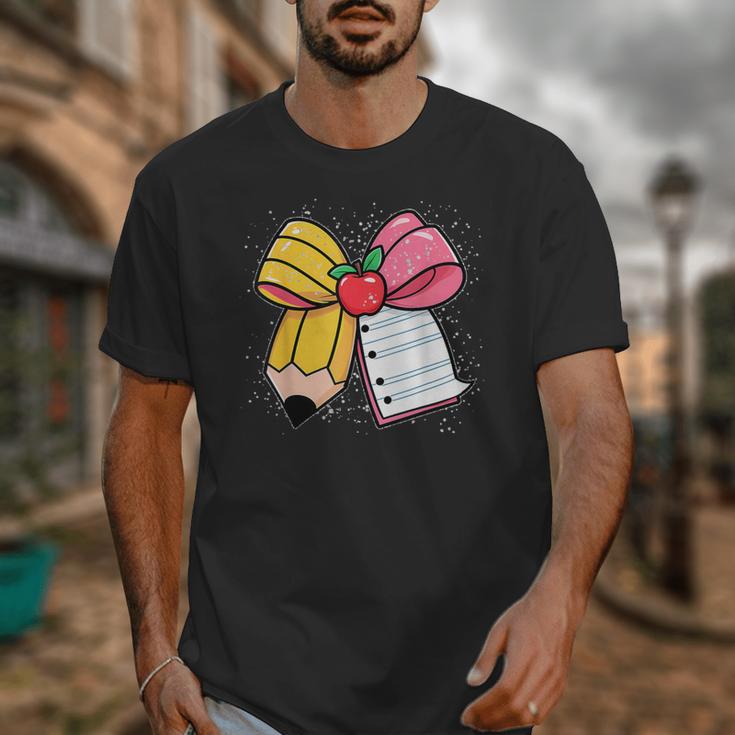 Pencil Coquette Bow Happy First Day Of School Back To School Unisex T-Shirt Pencil Coquette Bow Happy First Day Of School Back To School Unisex T-Shirt