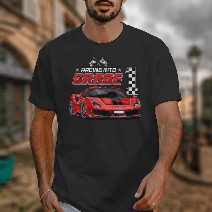 Racing Into 1st Grade Race Car Back To School Boys Unisex T-Shirt Racing Into 1st Grade Race Car Back To School Boys Unisex T-Shirt