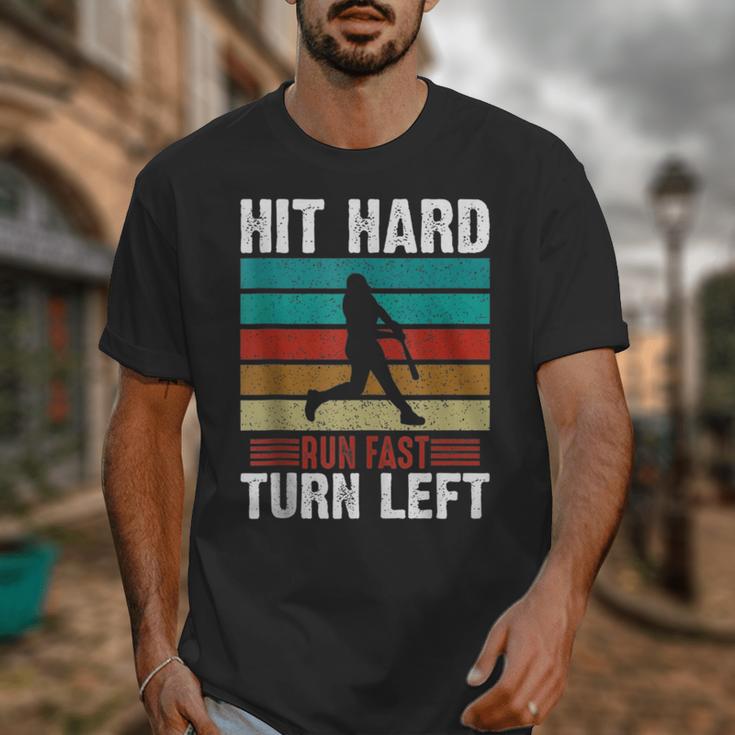 Retro Hit Hard Run Fast Turn Left Baseball Lover Unisex T-Shirt
