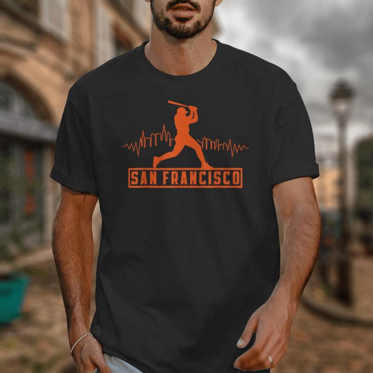 San Francisco Lovers Skyline Retro Baseball Heartbeat Men Unisex T-Shirt San Francisco Lovers Skyline Retro Baseball Heartbeat Men Unisex T-Shirt