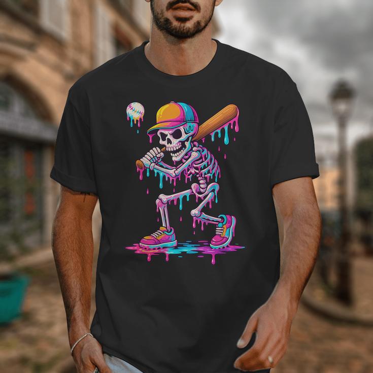 Skelton Playing Baseball Halloween Baseball Drip Boys Kids Unisex T-Shirt
