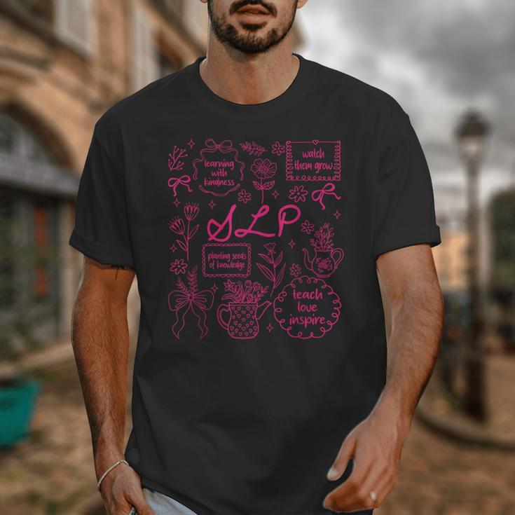 SLP Love Inspire Teach Pink Bow Back To School Unisex T-Shirt SLP Love Inspire Teach Pink Bow Back To School Unisex T-Shirt