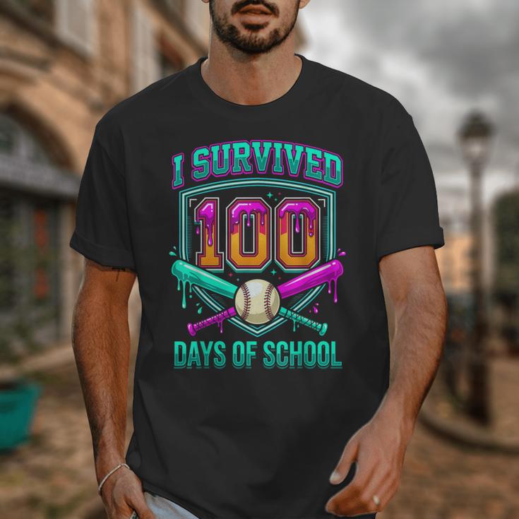 I Survived 100 Days Of School Baseball Drip Unisex T-Shirt I Survived 100 Days Of School Baseball Drip Unisex T-Shirt