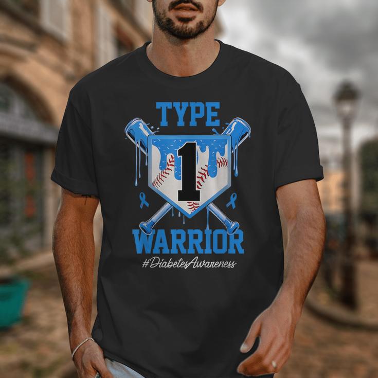 T1D Warrior Baseball Drip Diabetes Awareness Blue Ribbon Unisex T-Shirt