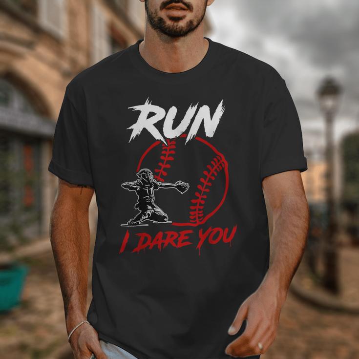Vintage Baseball Catcher Boys Go Ahead Run I Dare You Unisex T-Shirt